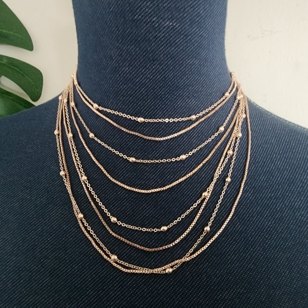 Gold tone Multi Strand Chain Choker Necklace